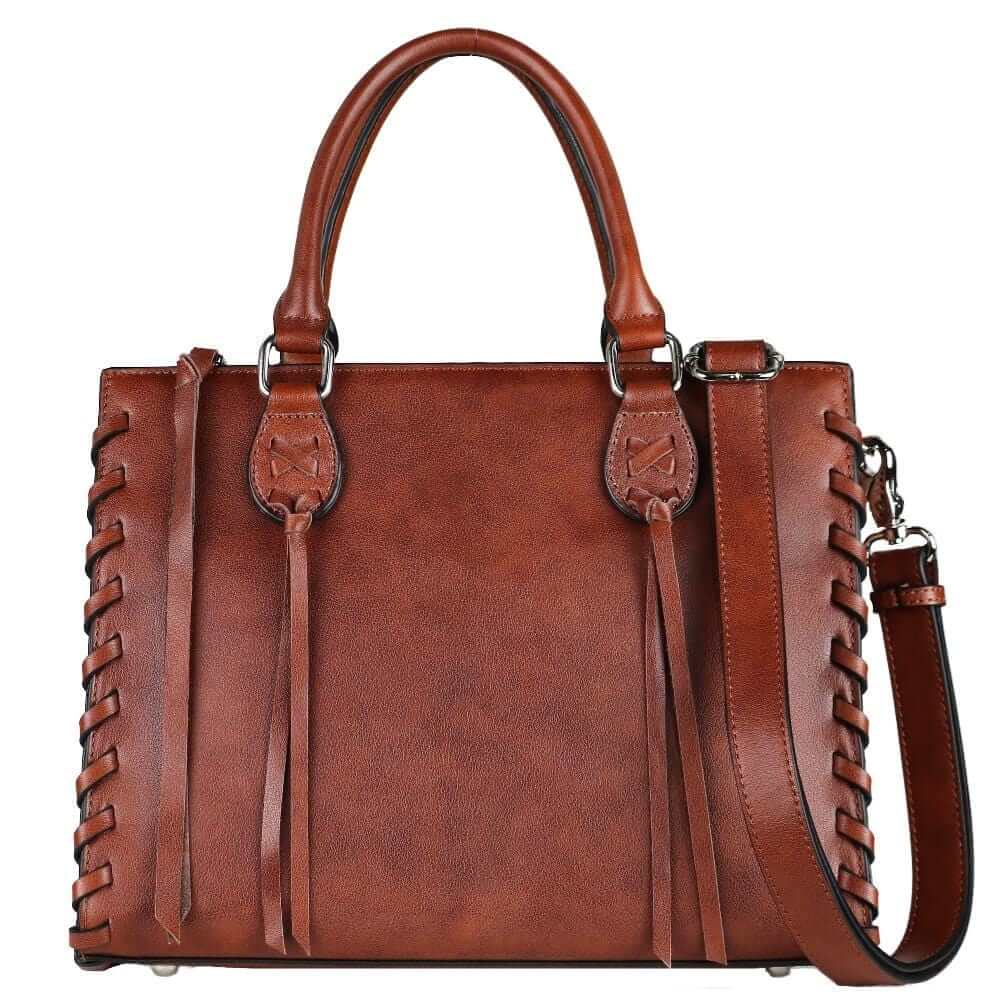 Lady Conceal Handgun Purses Concealed Carry Emma Leather Satchel Lockable CCW Bag Mahogany