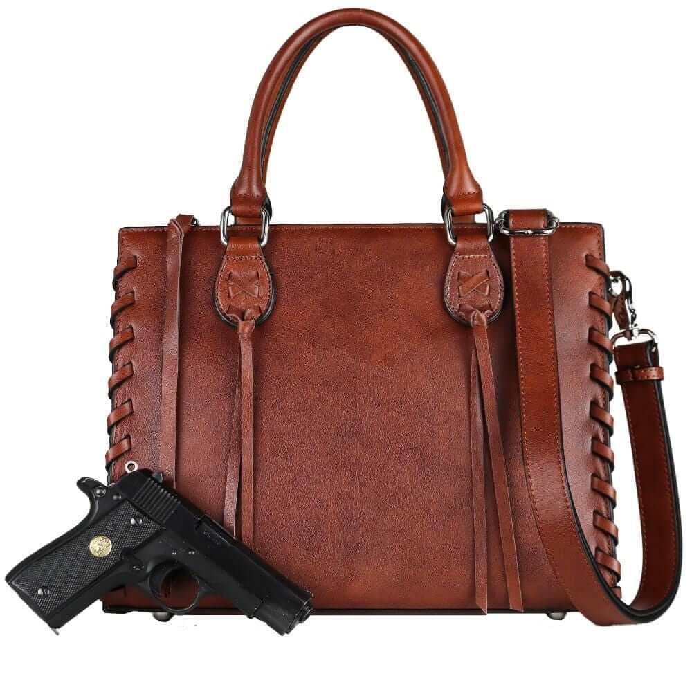 Lady Conceal Handgun Purses Concealed Carry Emma Leather Satchel Lockable CCW Bag