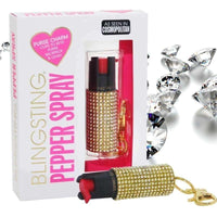 Thumbnail for defense divas bling and sting rhinestone pepper spray keychain gold diamonds self defense key ring