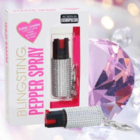 Thumbnail for defense divas bling and sting rhinestone pepper spray keychain silver self defense key ring gift package