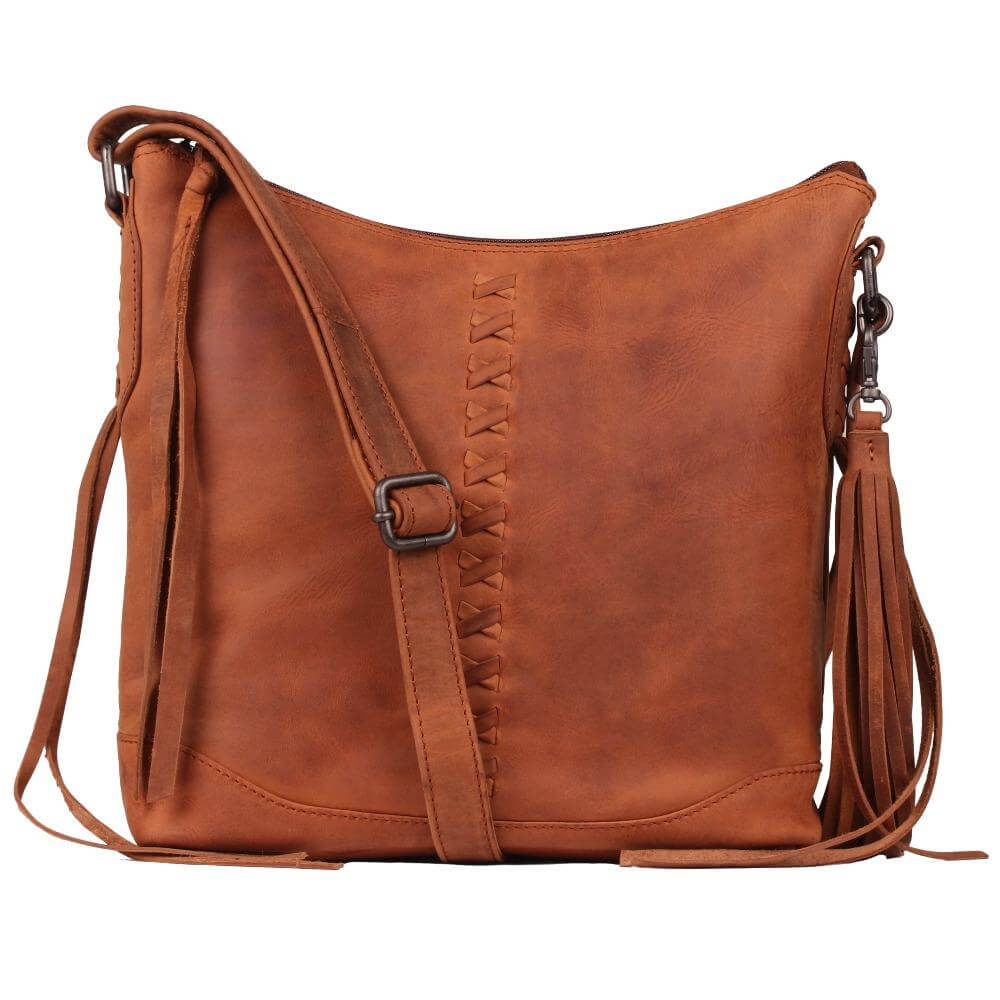 Lady Conceal Handgun Purses Concealed Carry Blake Scooped Leather Crossbody Lockable CCW Bag Cognac