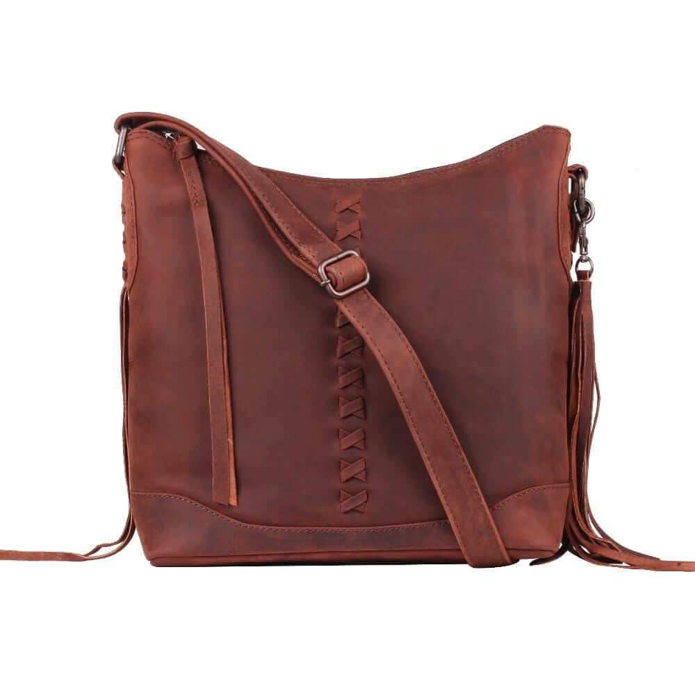 Lady Conceal Handgun Purses Concealed Carry Blake Scooped Leather Crossbody Lockable CCW Bag Dark Mahogany