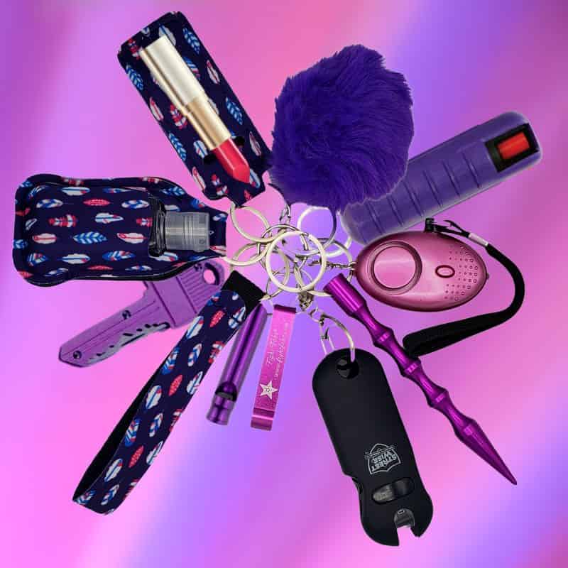 purple feather self defense keychain taser mace fight fobs FF-TRIBE-LUXE