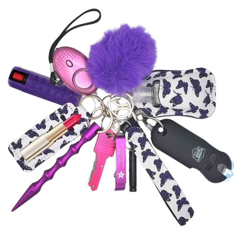 stun gun mace keychain luxe purple butterflies