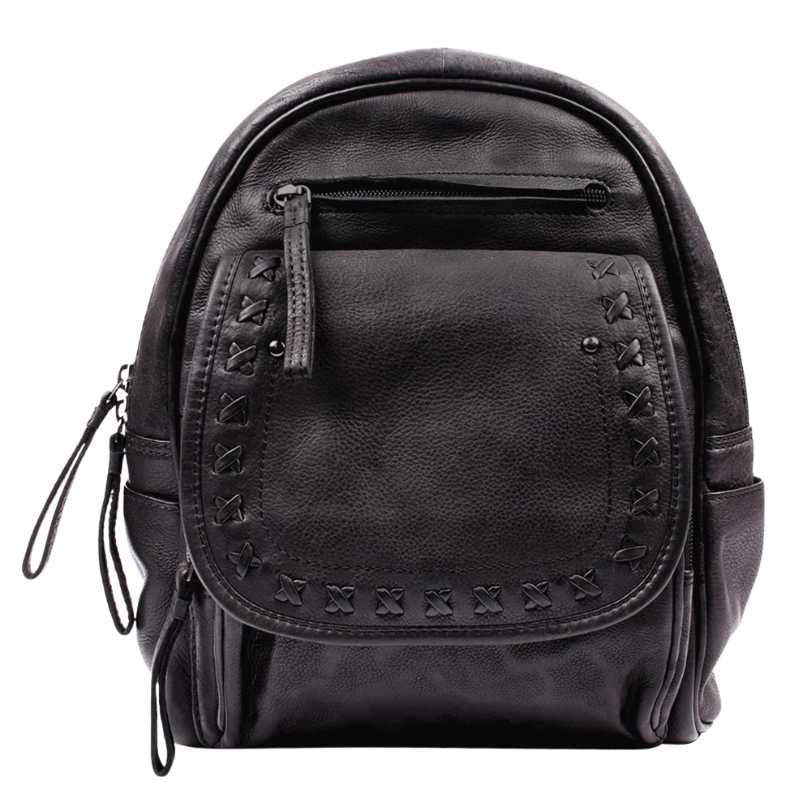 daisy-black-leather-concealed-carry-backpack-edc-lockable-bag-front