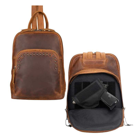 Lady Conceal Abby Leather Concealed Carry Backpack - Tactical Purse With Holster & Locking Zippers