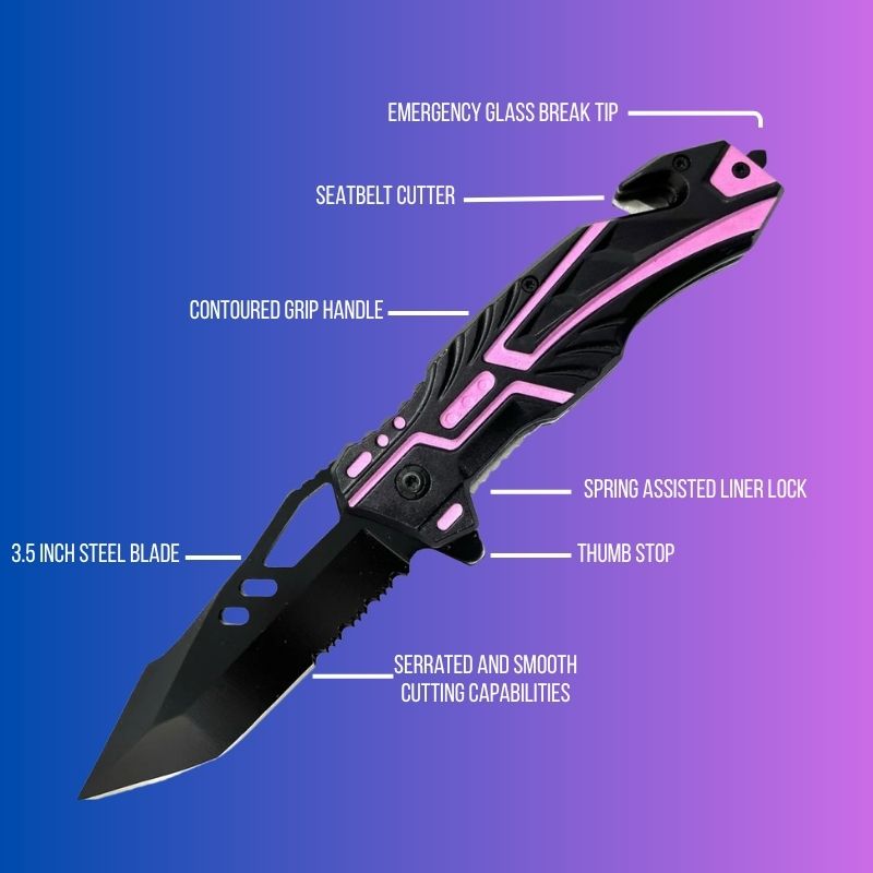 features-pink-black-emergency-rescue-pocket-knife