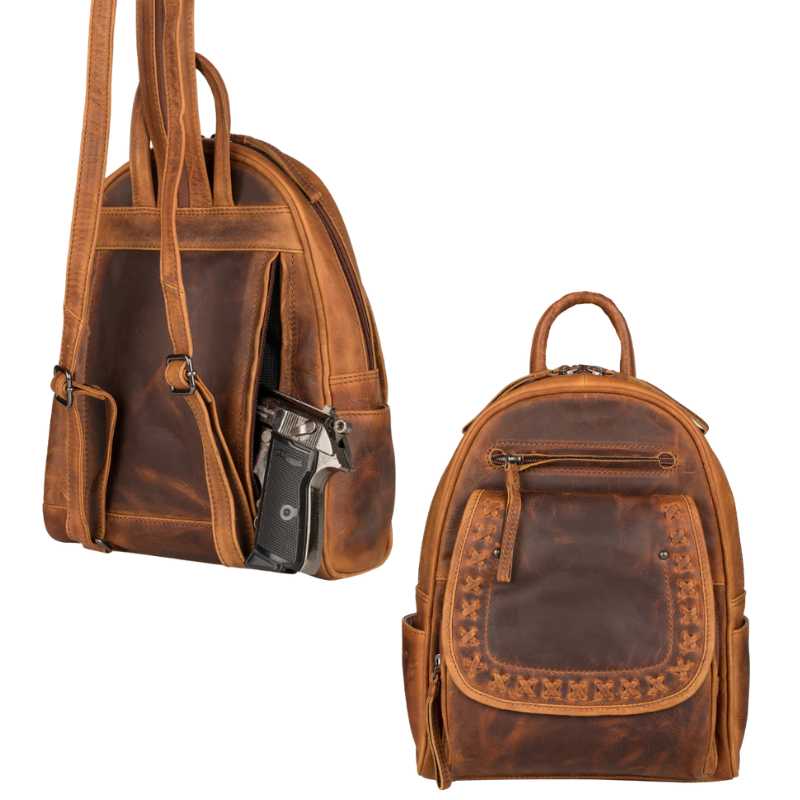 front-back-view-daisy-cognac-leather-concealed-carry-backpack-edc-lockable-bag