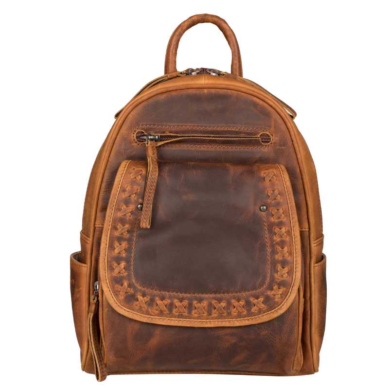 front-view-daisy-cognac-leather-concealed-carry-backpack-edc-lockable-bag