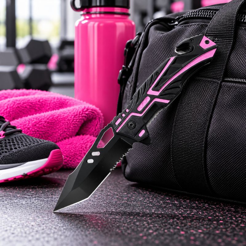 pink-black-self-defense-knife-with-serrated-blade
