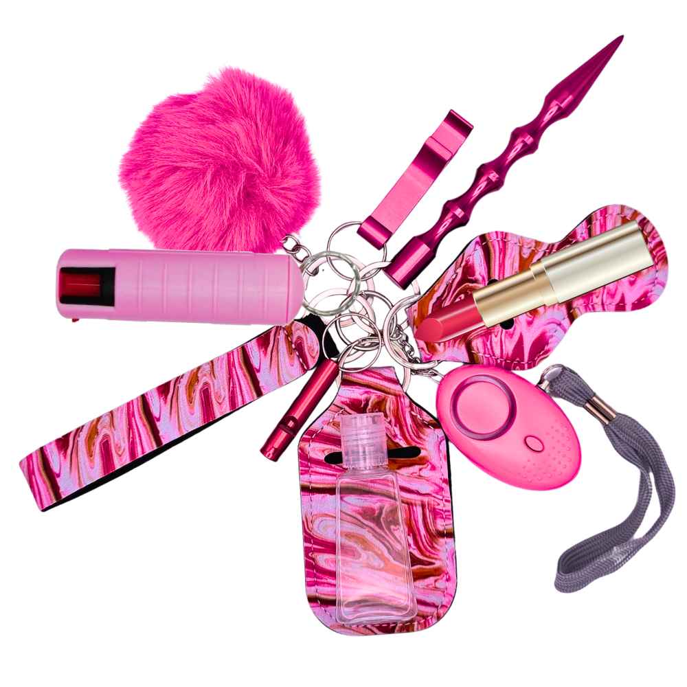 pink-marble-self-defense-kehychain-set-plus-mace