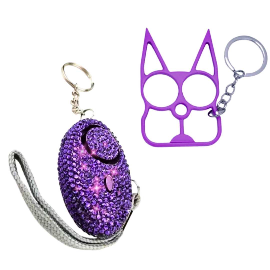 purple_glam_shield_cat_bling_self_defense_keychain_set