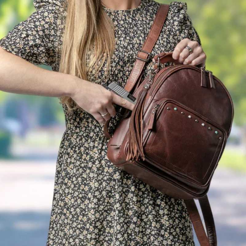concealed carry leather backpack Concealed Carry Sawyer Leather Backpack