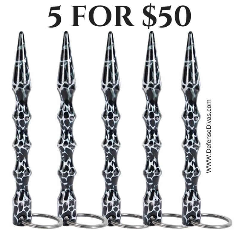 Defense Divas® Impact Self Defense 5 For $50 Black Camo Pointed Solid Steel Kubotan Self Defense Key Chain $5 For $50 BLACK