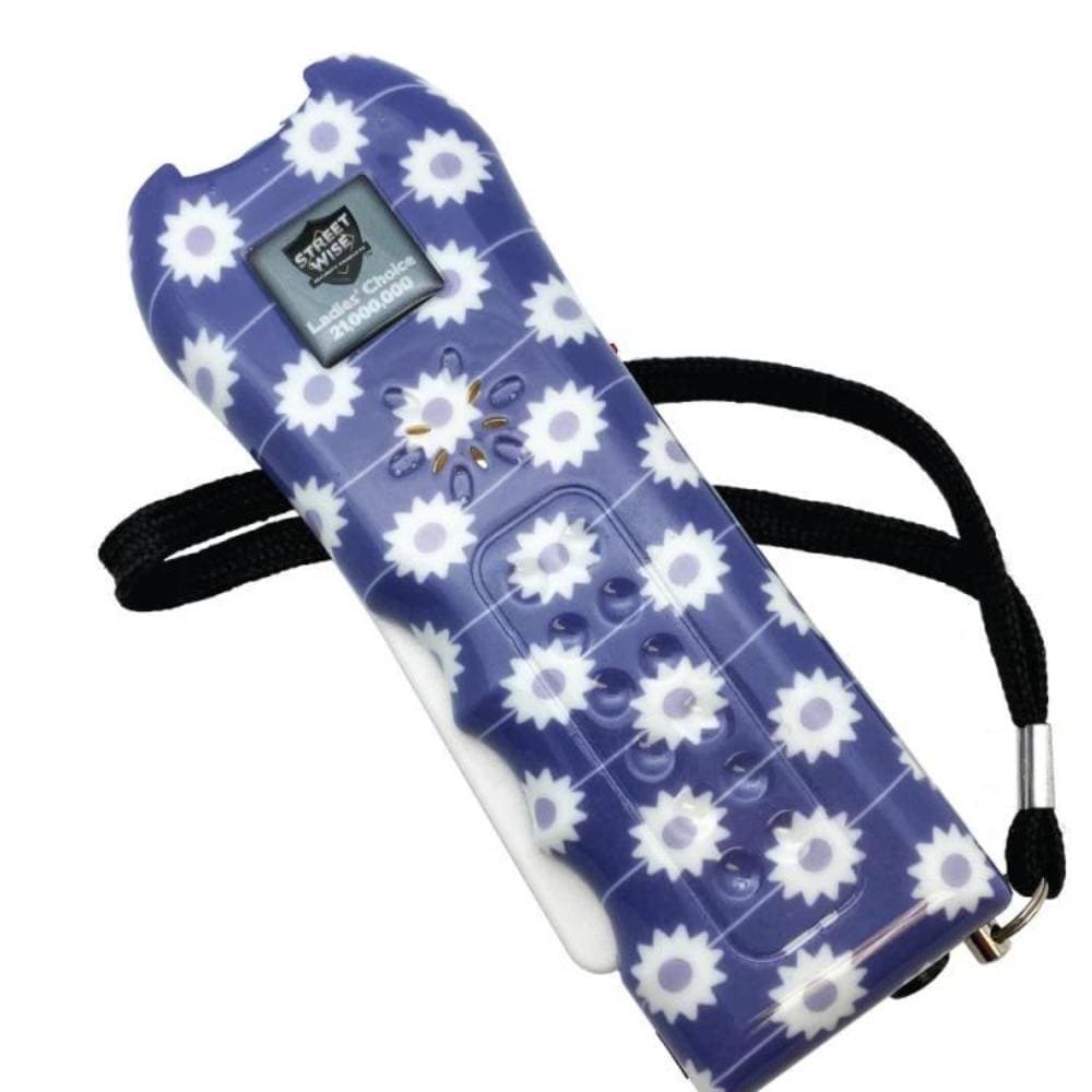 Defense Divas® Stun Guns Blue Daisy Print 21,000,000 Volt Stun Gun Flashlight Panic Alarm