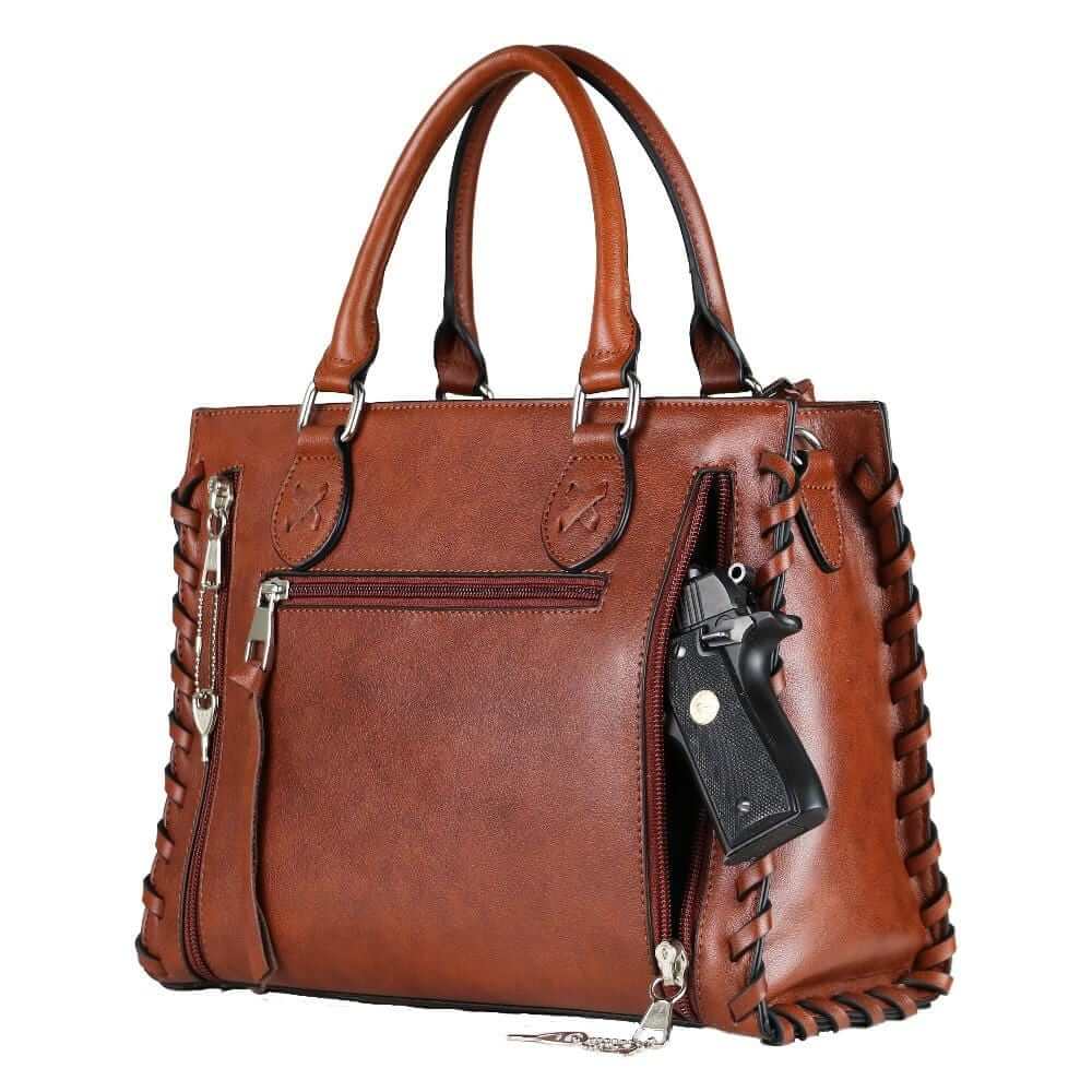 Lady Conceal Handgun Purses Concealed Carry Emma Leather Satchel Lockable CCW Bag