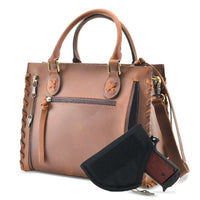 Thumbnail for Lady Conceal Handgun Purses Concealed Carry Emma Leather Satchel Lockable CCW Bag Distressed Brown