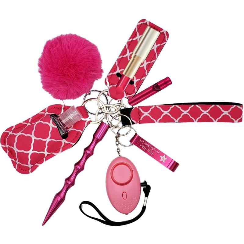 fight fobs basic pink self defense keychain set panic alarm
