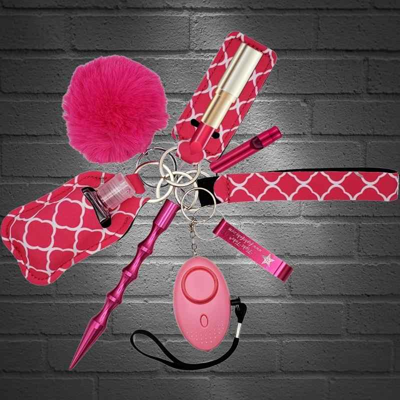 pink 10 piece women self defense keychains 海外 即決-