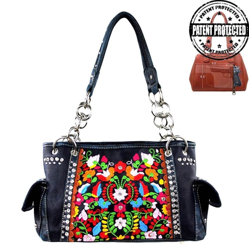 Montana West Handgun Purses Montana West® Bright Embroidered & Bling Concealed Carry Shoulder Strap Purse NAVY