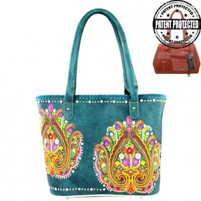 Montana West Handgun Purses Montana West® Multi Color Concealed Carry Purse Embroidered Collection Firearm Handbag TURQUOISE