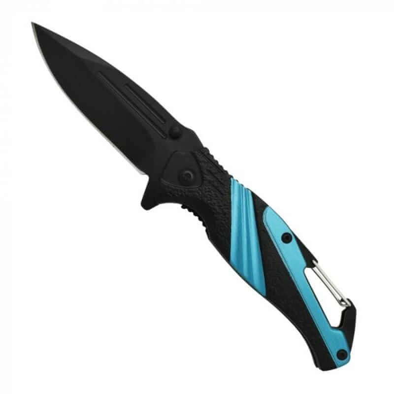 Defense Divas® Knives & Knuckles Blue Carabiner Folding Pocket Knife