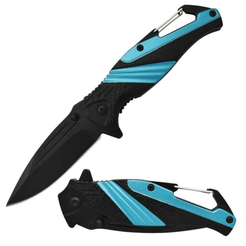 Defense Divas® Knives & Knuckles Blue Carabiner Folding Pocket Knife