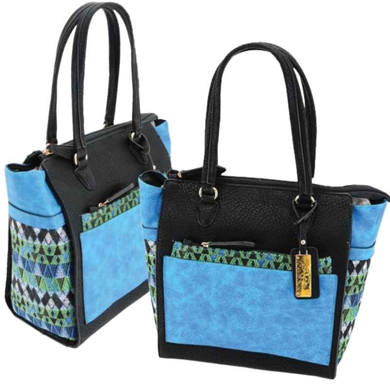 cameleon aztec blue print conceal carry purse front and side view