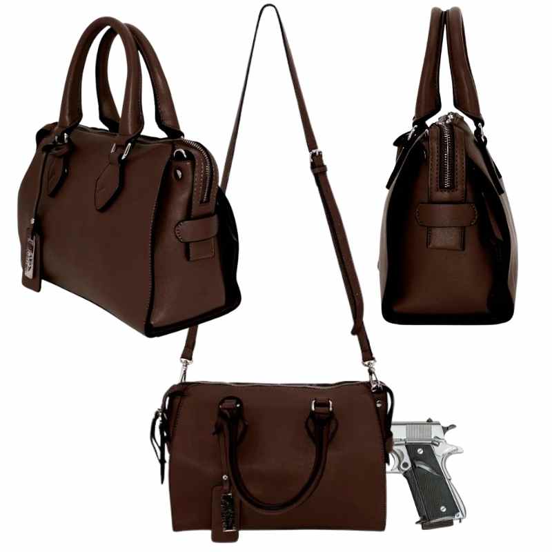 dark chestnut bella cameleon conceal carry purse 3 side views