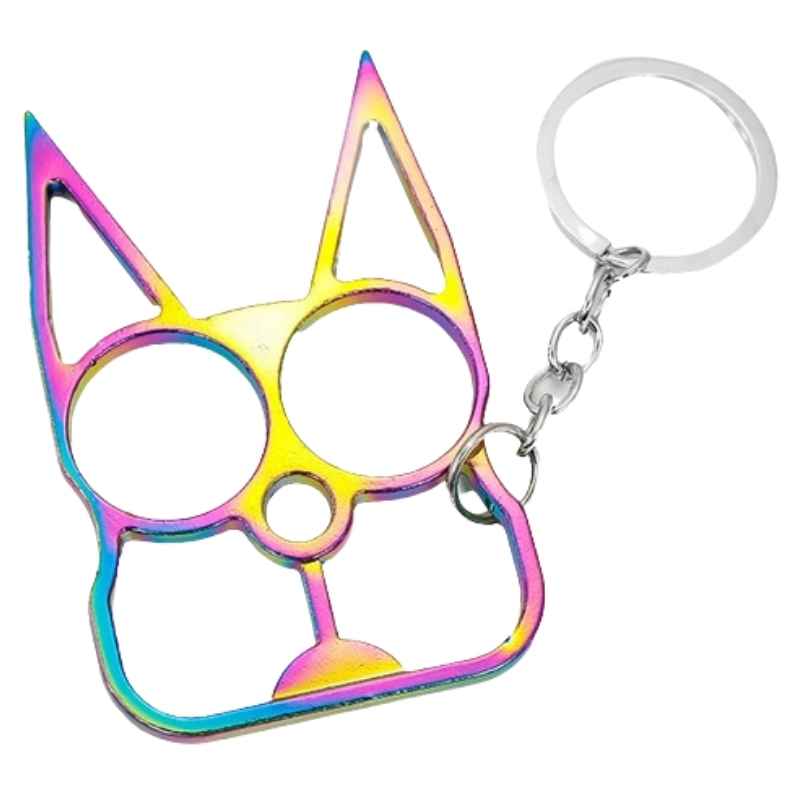 defense-divas meowch rainbow cat self defense keychain