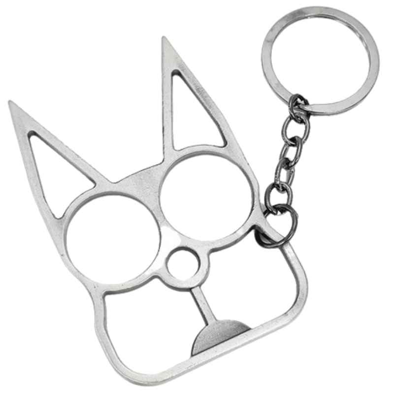 defense-divas meowch silver cat self defense keychain