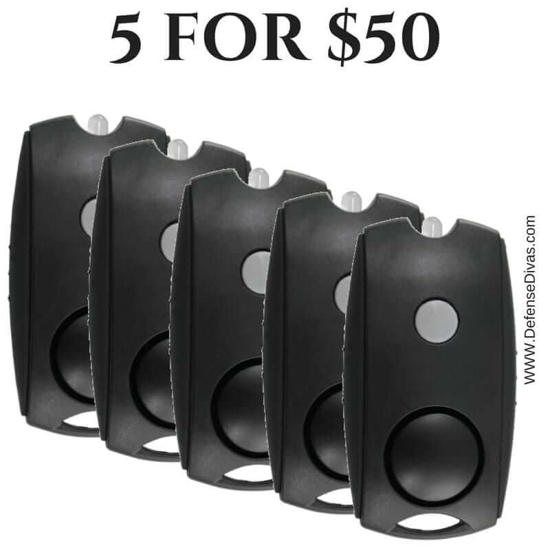 Defense Divas® Campus Safety 5 For $50 Black Squeeze Panic Alarm Personal Safety Flashlight Key Chain 5 For $50 Pink