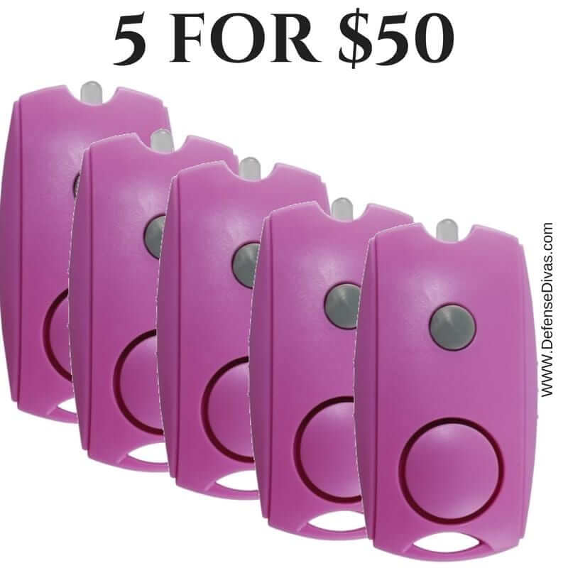 Defense Divas® Campus Safety 5 For $50 Pink Squeeze Panic Alarm Personal Safety Flashlight Key Chain 5 For $50 Pink