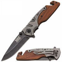 Thumbnail for Defense Divas® Knives & Knuckles Stonewash Wood Rescue Tactical Folding Knife Glass Break Combo
