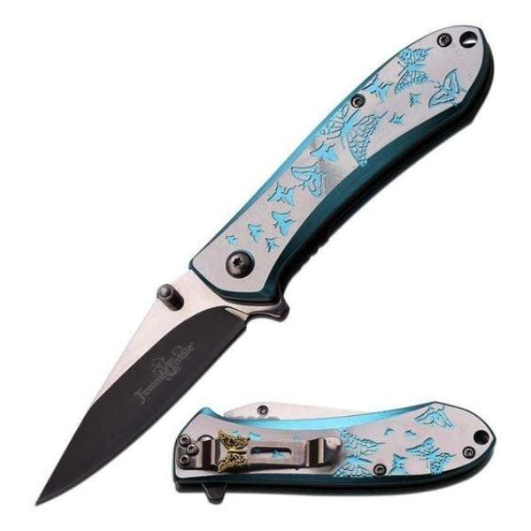 Defense Divas® Knives & Knuckles Iced Blue Butterfly Femme Fatale Folding Pocket Knife