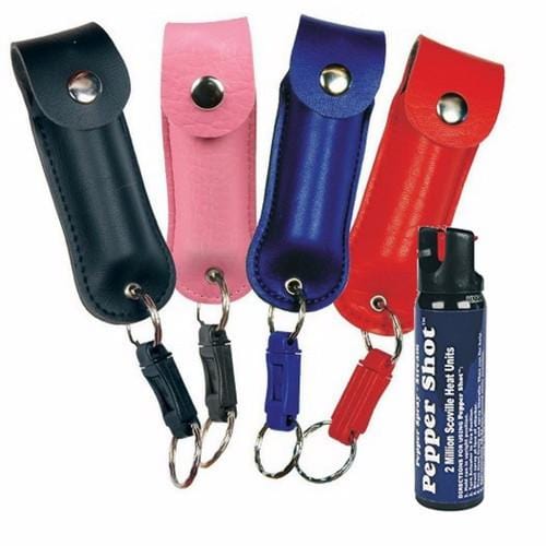 Defense Divas® Pepper Spray Pepper Shot 10% OC Pepper Spray Leatherette Quick Release Key Ring