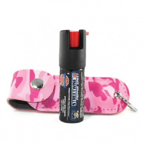 Defense Divas® Pepper Spray 18% OC Pepper Spray Leatherette Soft Case Key Ring Pink Camoflauge