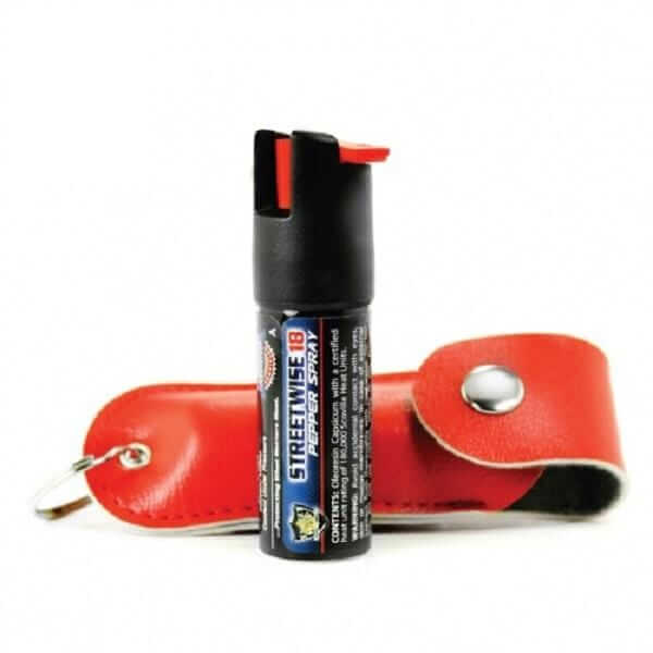 Defense Divas® Pepper Spray 18% OC Pepper Spray Leatherette Soft Case Key Ring Red