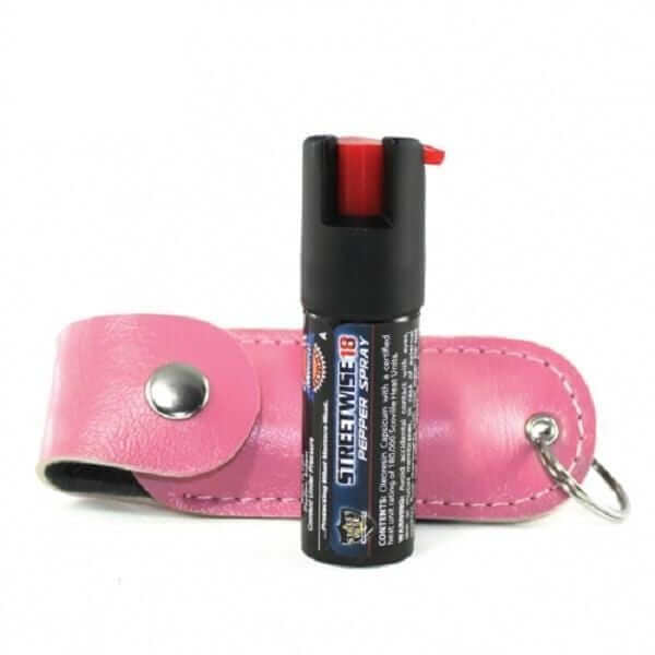Defense Divas® Pepper Spray 18% OC Pepper Spray Leatherette Soft Case Key Ring Pink