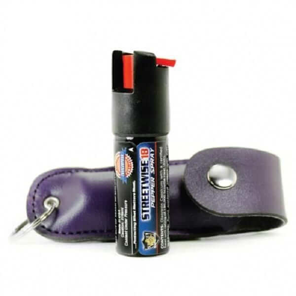 Defense Divas® Pepper Spray 18% OC Pepper Spray Leatherette Soft Case Key Ring Purple