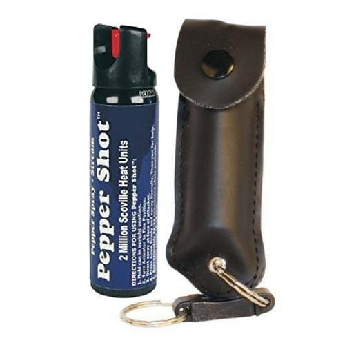 Defense Divas® Pepper Spray Pepper Shot 10% OC Pepper Spray Leatherette Quick Release Key Ring Black