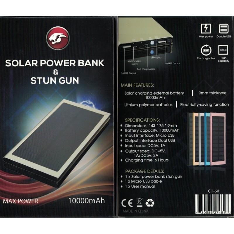 3 in 1 rechargeable stun gun flashlight SOLAR Rechargeable Stun Gun, Flashlight & Power Bank