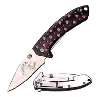 Thumbnail for Defense Divas® Knives & Knuckles Pink & Black Rhinestone Femme Fatale Folding Pocket Knife