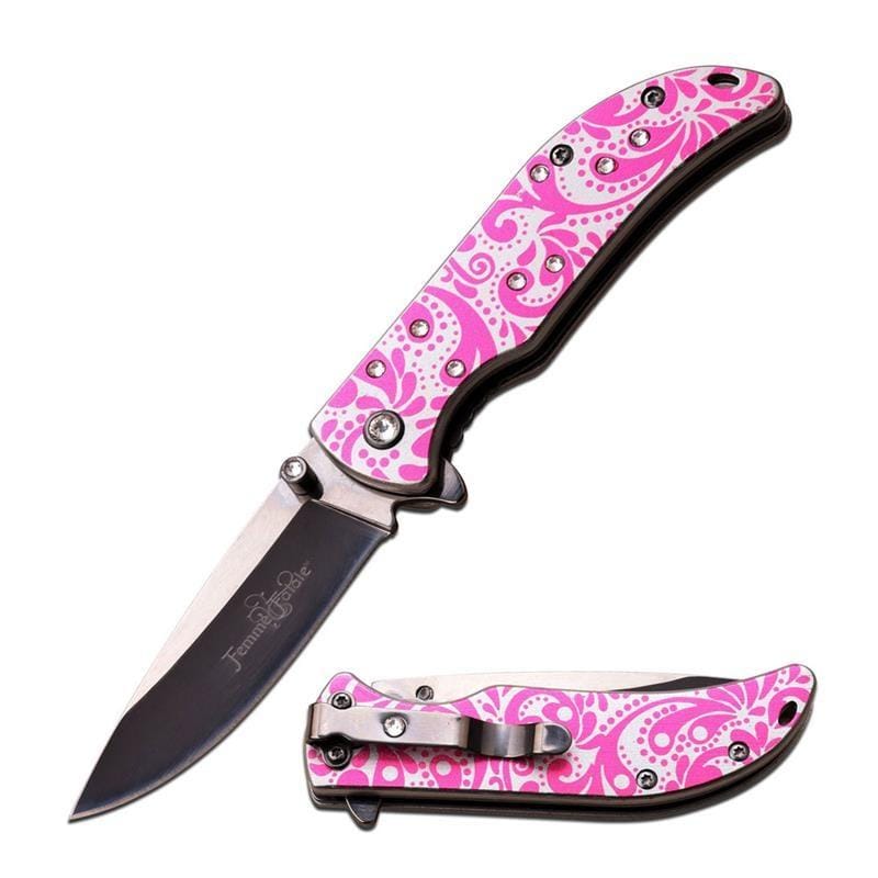 Defense Divas® Knives & Knuckles Pink Paisley Femme Fatale Folding Pocket Knife