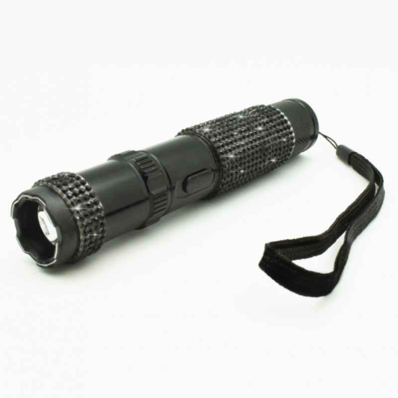 defense divas black rhinestone bling stun gun flashlight