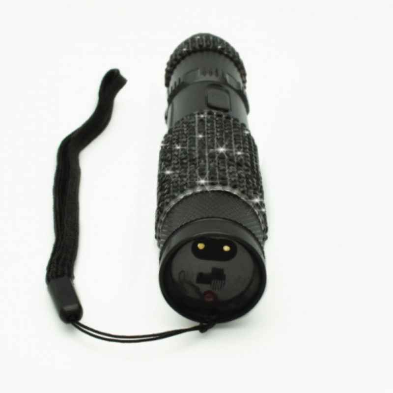 defense divas black rhinestone bling stun gun flashlight power charger view