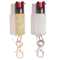 Thumbnail for defense divas bling and sting rhinestone pepper spray keychain silver gold dimaonds self defense key ring