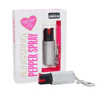 Thumbnail for defense divas bling and sting rhinestone pepper spray keychain silver self defense key ring mace gift packaging
