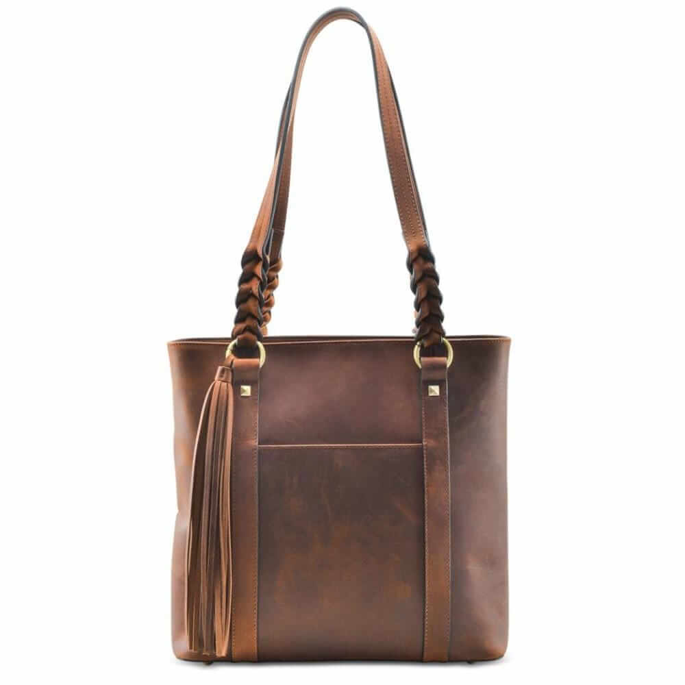 Lady Conceal Handgun Purses Concealed Carry Bella Leather Tote Lockable CCW Bag Distressed Brown