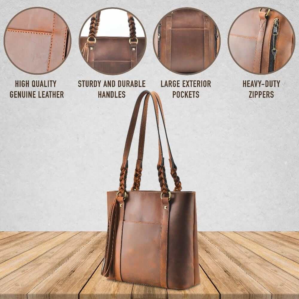 Lady Conceal Handgun Purses Concealed Carry Bella Leather Tote Lockable CCW Bag
